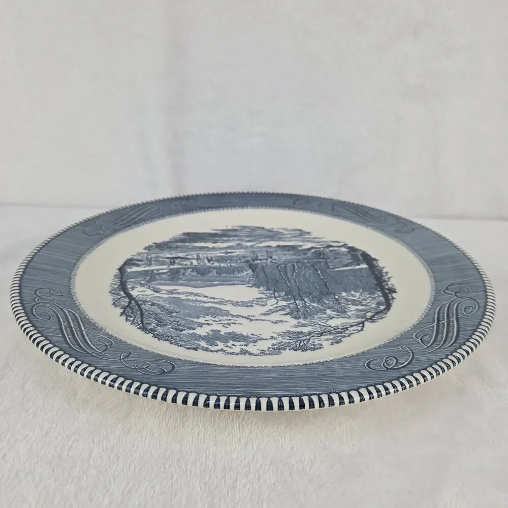 Vintage Royal China Currier & Ives Blue Getting Ice Serving Platter 12.25